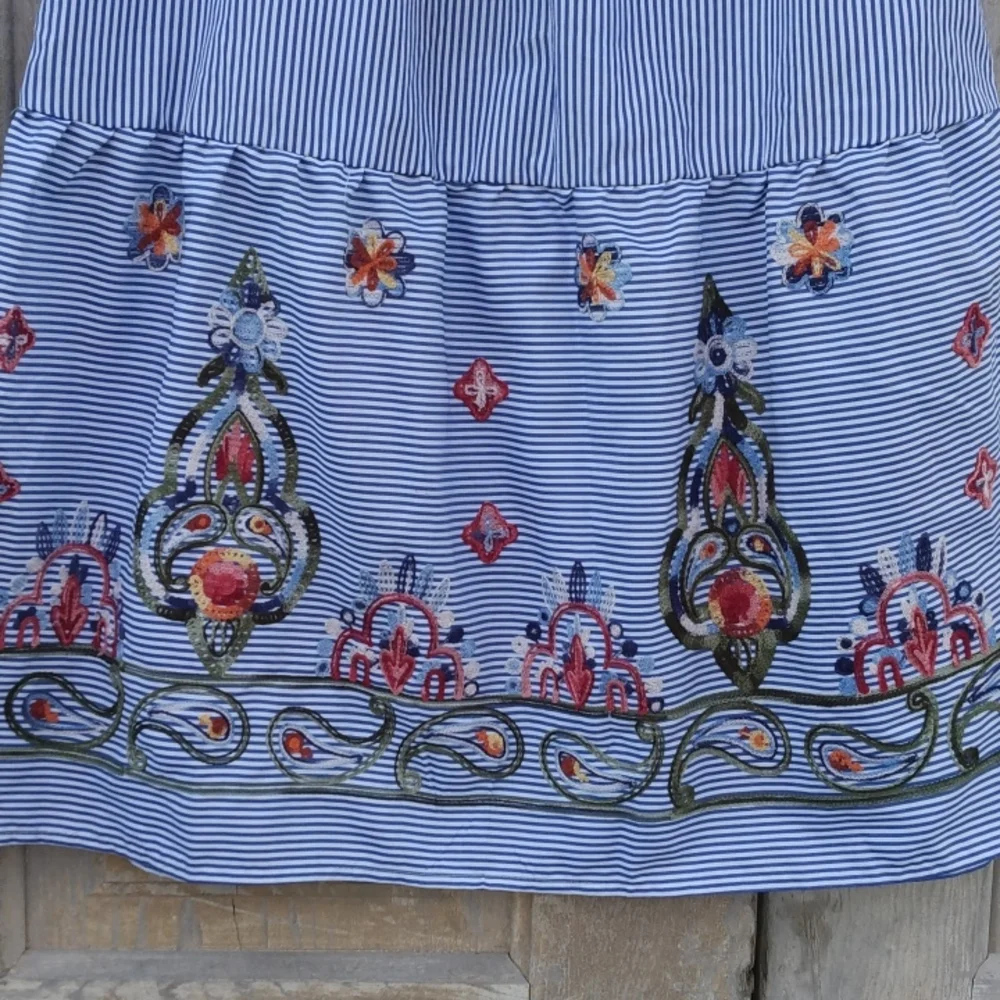Striped and Embroidered Skirt
